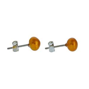Vintage Sterling Silver 925 Orange Synthetic Pearl Pushback Stud Earrings